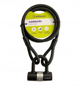 Cadeado Bike U Chave  Com  Cabo Aço 1,5M X 12MM Preto